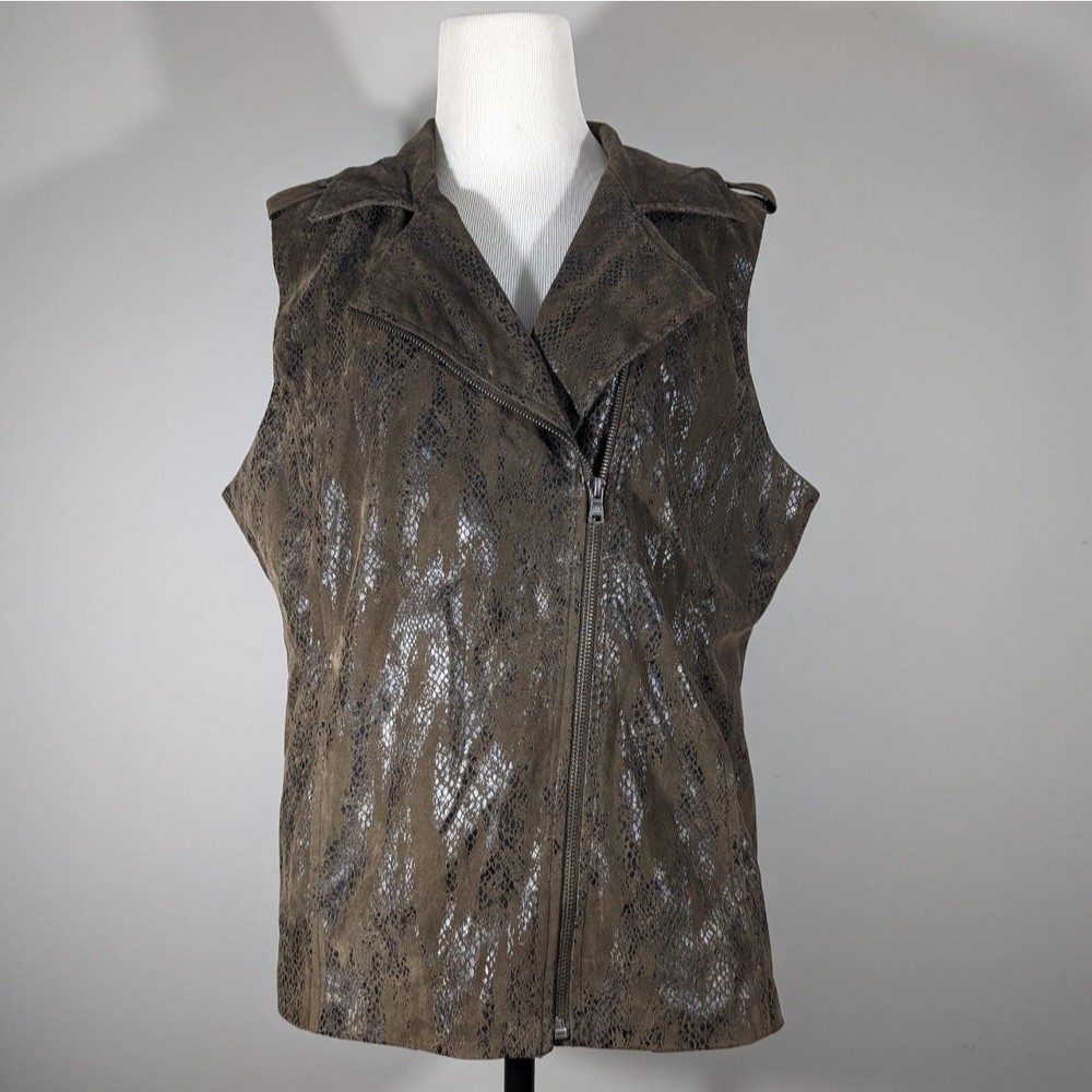 Erin London Vest Brown Faux Snake Print Moto Style Women Size L